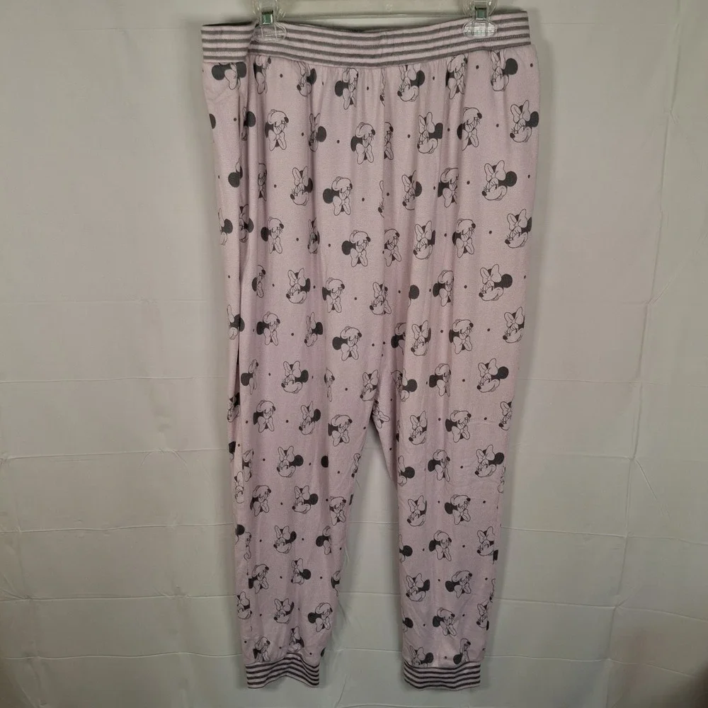 Disney Pajama Outfit Pink Gray XL Minnie Mouse Top & Jogger Pants Stretch‎ - Picture 6 of 13